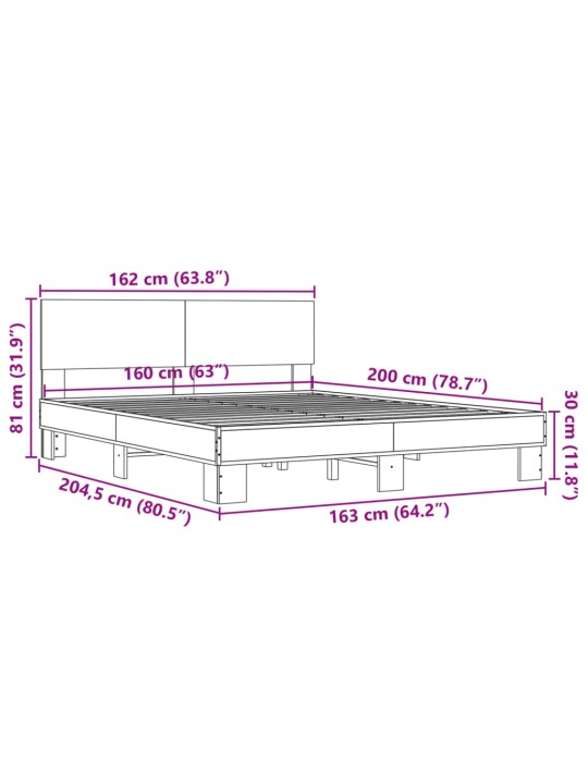 Rám postele kouřový dub 160 x 200 cm kompozitní dřevo a kov