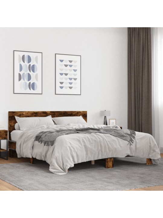 Rám postele kouřový dub 160 x 200 cm kompozitní dřevo a kov