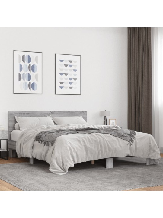 Rám postele šedý sonoma 160 x 200 cm kompozitní dřevo a kov