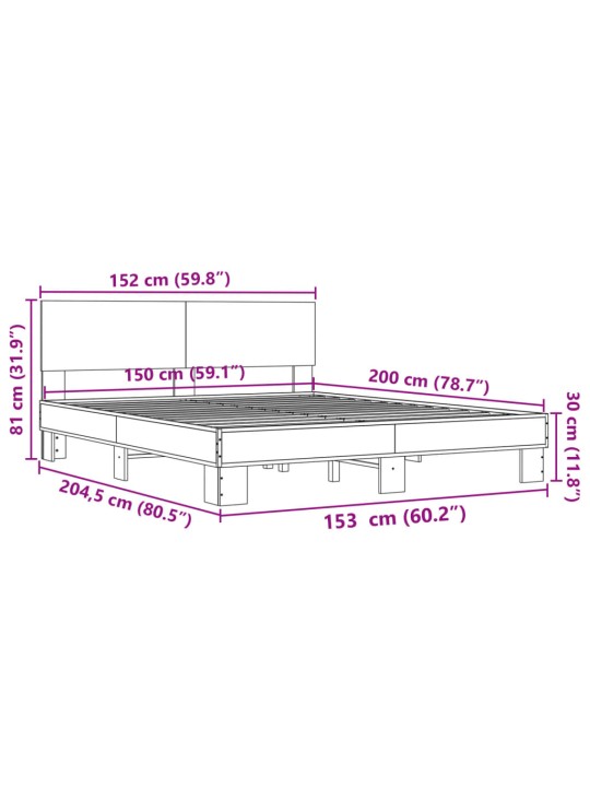 Rám postele kouřový dub 150 x 200 cm kompozitní dřevo a kov