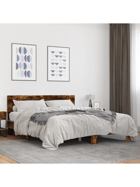 Rám postele kouřový dub 150 x 200 cm kompozitní dřevo a kov