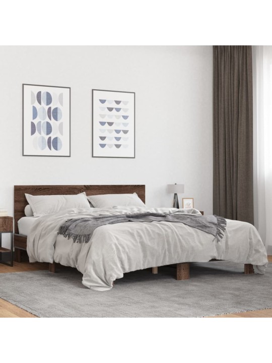 Rám postele hnědý dub 150 x 200 cm kompozitní dřevo a kov