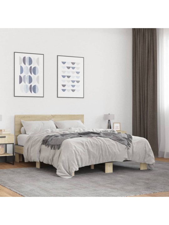 Rám postele dub sonoma 140 x 200 cm kompozitní dřevo a kov