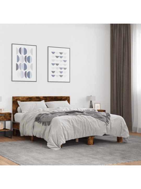 Rám postele kouřový dub 140 x 200 cm kompozitní dřevo a kov