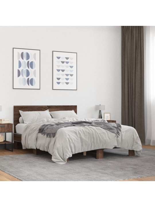 Rám postele hnědý dub 140 x 200 cm kompozitní dřevo a kov