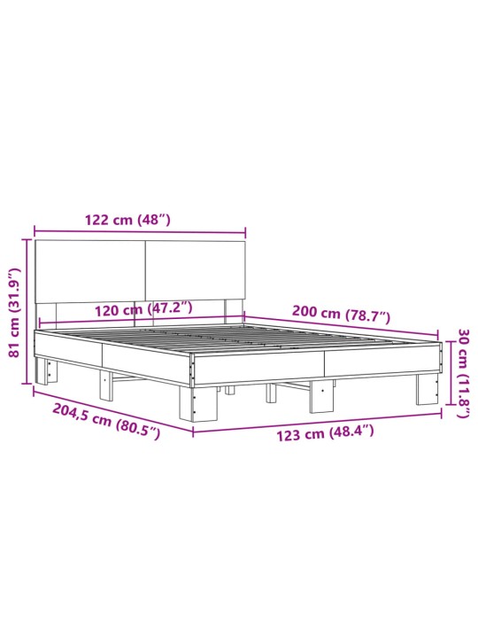 Rám postele hnědý dub 120 x 200 cm kompozitní dřevo a kov