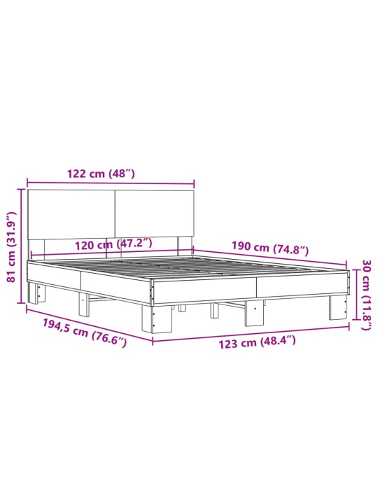 Rám postele kouřový dub 120 x 190 cm kompozitní dřevo a kov