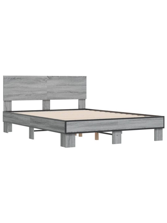Rám postele šedý sonoma 135 x 190 cm kompozitní dřevo a kov