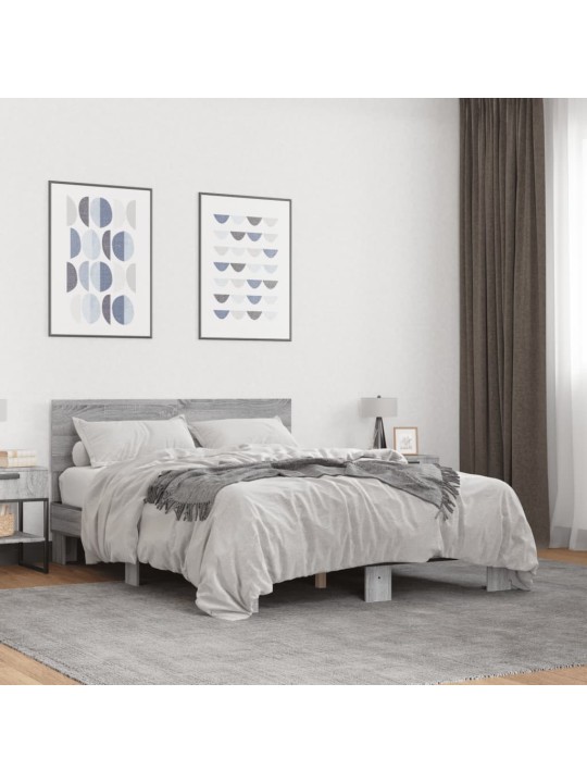 Rám postele šedý sonoma 135 x 190 cm kompozitní dřevo a kov