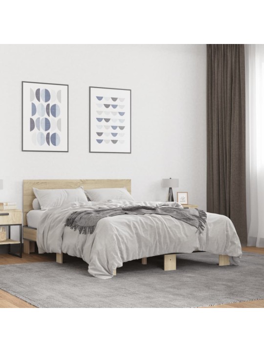 Rám postele dub sonoma 140 x 190 cm kompozitní dřevo a kov