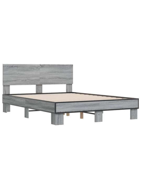 Rám postele šedý sonoma 140 x 190 cm kompozitní dřevo a kov