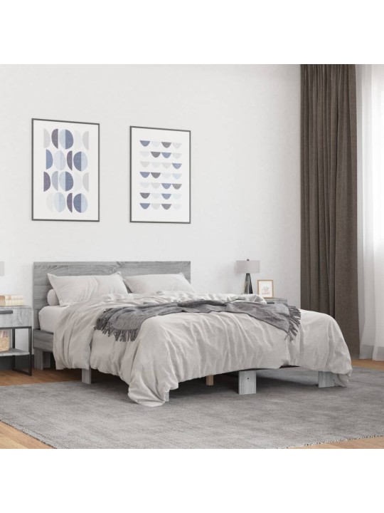 Rám postele šedý sonoma 140 x 190 cm kompozitní dřevo a kov