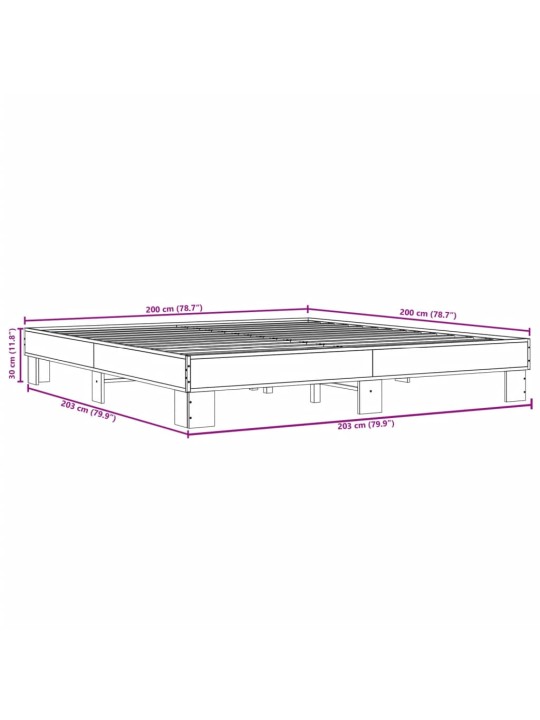 Rám postele šedý sonoma 200 x 200 cm kompozitní dřevo a kov
