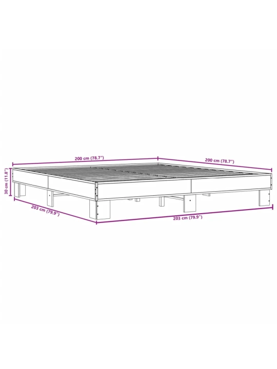Rám postele šedý sonoma 200 x 200 cm kompozitní dřevo a kov