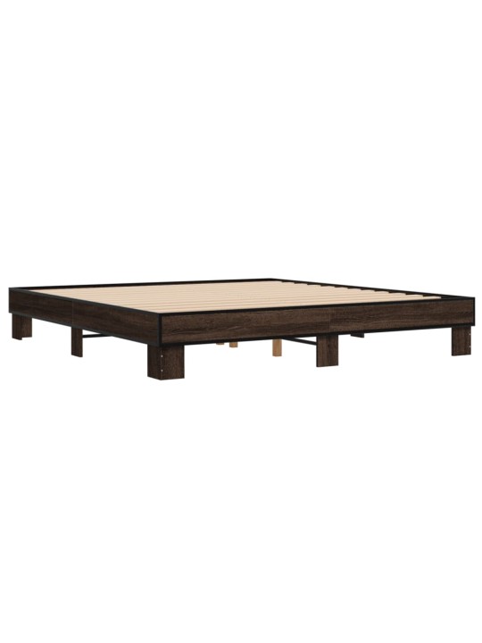 Rám postele hnědý dub 200 x 200 cm kompozitní dřevo a kov