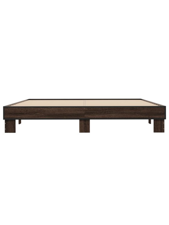 Rám postele hnědý dub 200 x 200 cm kompozitní dřevo a kov