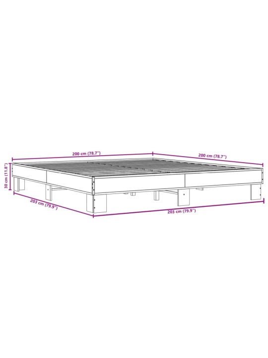 Rám postele hnědý dub 200 x 200 cm kompozitní dřevo a kov