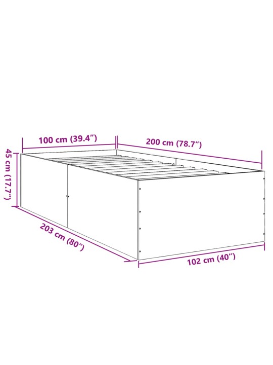 Rám postele kouřový dub 100 x 200 cm kompozitní dřevo