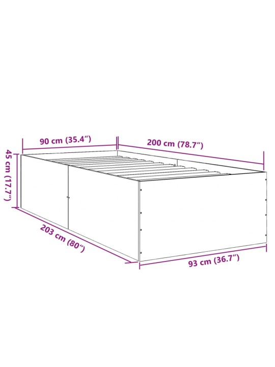 Rám postele kouřový dub 90 x 200 cm kompozitní dřevo