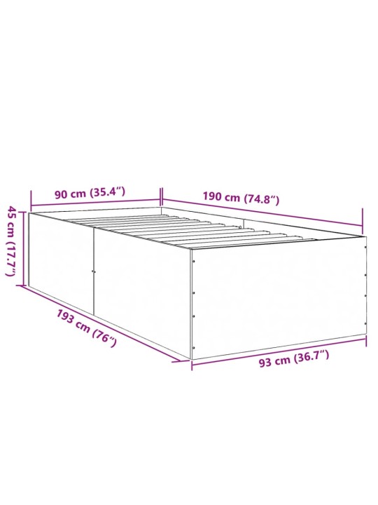 Rám postele kouřový dub 90 x 190 cm kompozitní dřevo