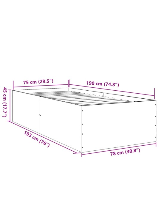 Rám postele hnědý dub 75 x 190 cm kompozitní dřevo