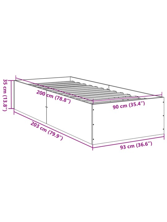 Rám postele kouřový dub 90 x 200 cm kompozitní dřevo