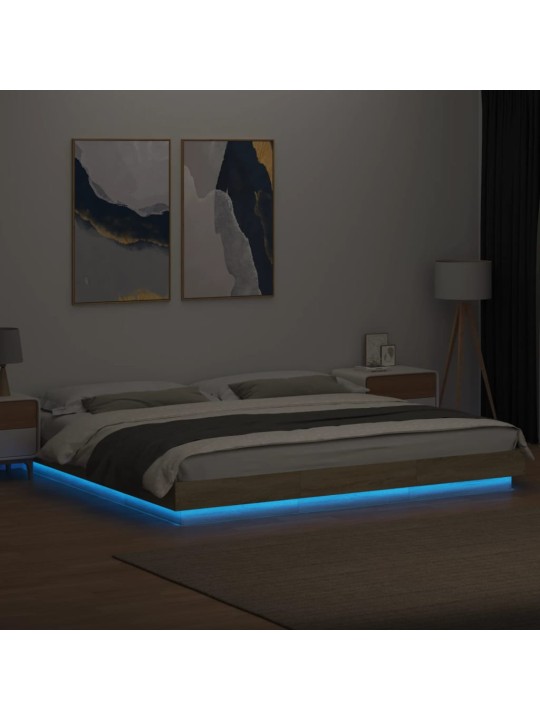 Rám postele s LED osvětlením dub sonoma 200 x 200 cm kompozit