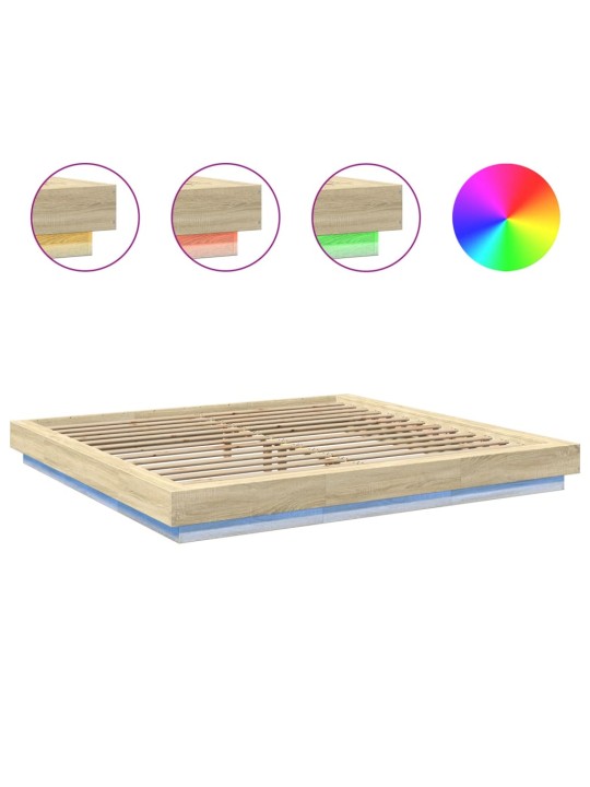 Rám postele s LED osvětlením dub sonoma 200 x 200 cm kompozit