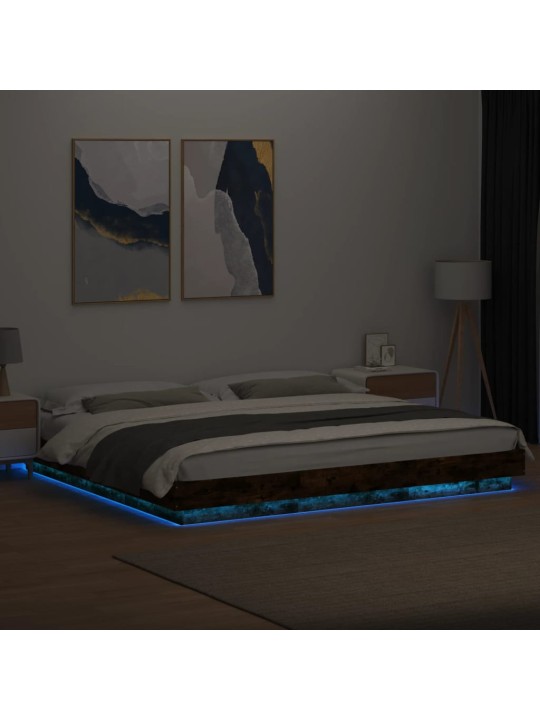 Rám postele s led osvětlením kouřový dub 200 x 200 cm kompozit