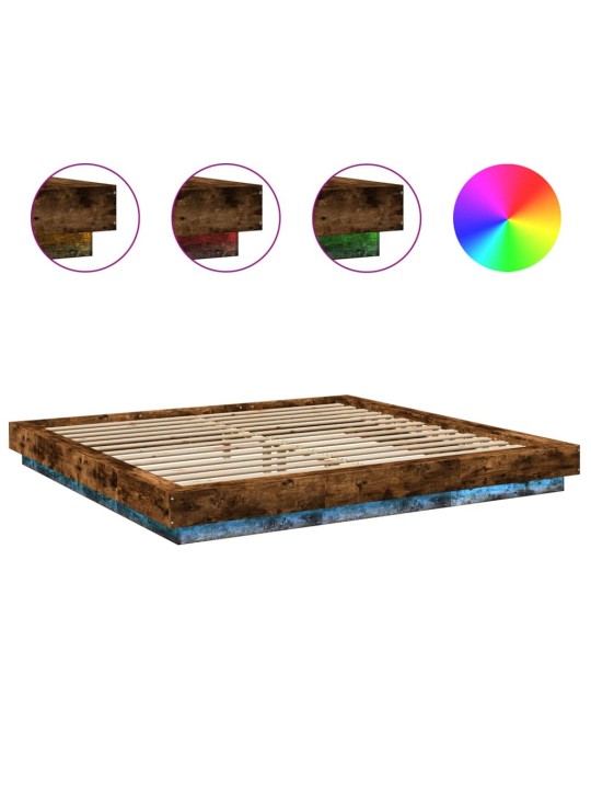 Rám postele s led osvětlením kouřový dub 200 x 200 cm kompozit