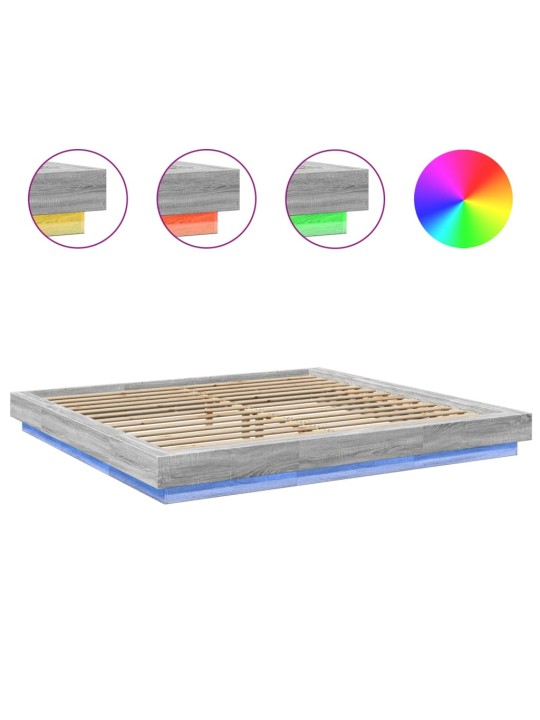 Rám postele s led osvětlením šedý sonoma 200 x 200 cm kompozit