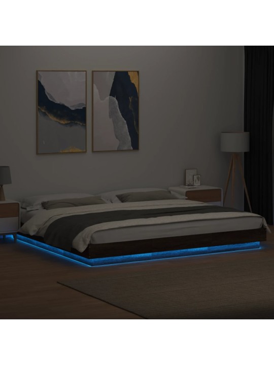 Rám postele s led osvětlením hnědý dub 200 x 200 cm kompozit