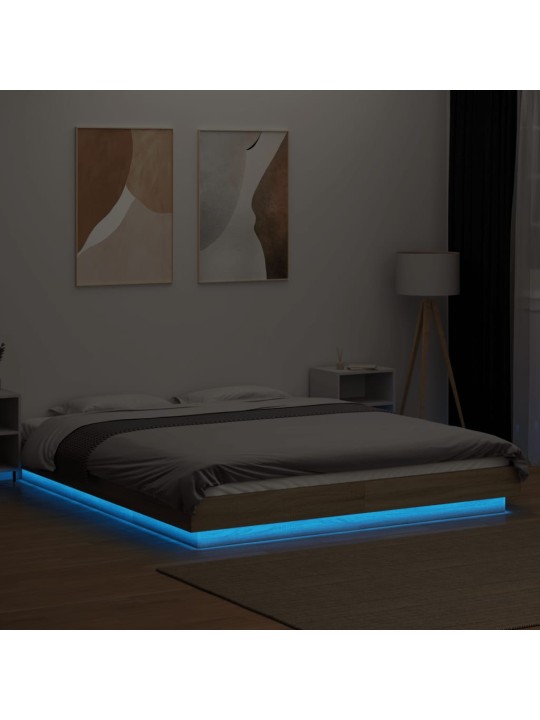 Rám postele s LED osvětlením dub sonoma 150 x 200 cm kompozit