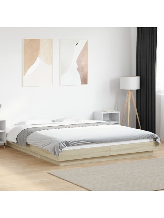 Rám postele s LED osvětlením dub sonoma 150 x 200 cm kompozit