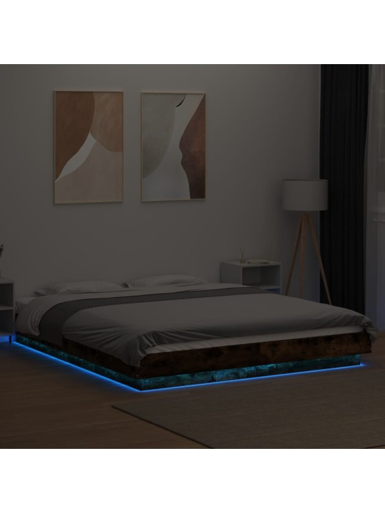 Rám postele s led osvětlením kouřový dub 150 x 200 cm kompozit