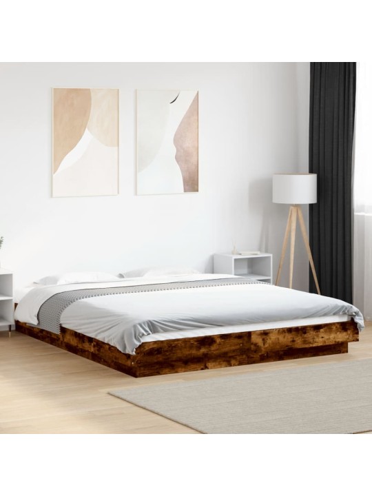Rám postele s led osvětlením kouřový dub 150 x 200 cm kompozit