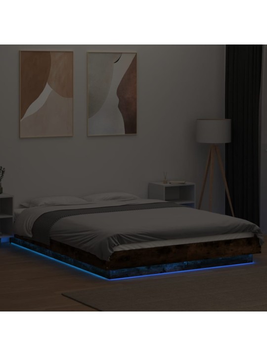 Rám postele s LED osvětlením kouřový dub 140 x 200 cm kompozit