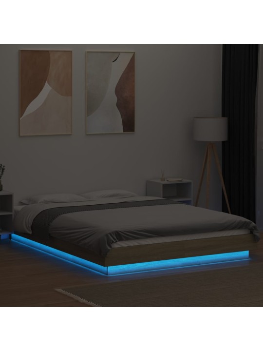 Rám postele s LED osvětlením dub sonoma 135 x 190 cm kompozit