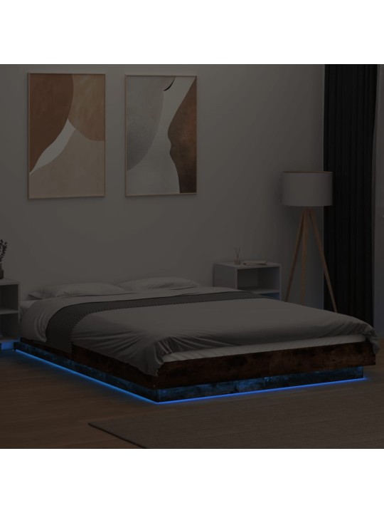Rám postele s led osvětlením kouřový dub 135 x 190 cm kompozit