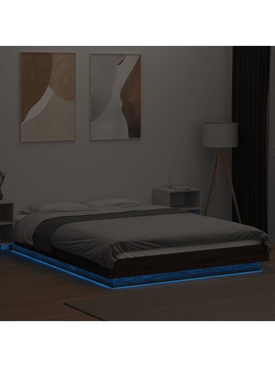 Rám postele s led osvětlením hnědý dub 135 x 190 cm kompozit