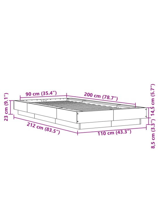 Rám postele šedý sonoma 90 x 200 cm kompozitní dřevo