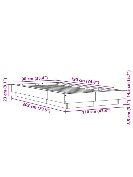 Rám postele kouřový dub 90 x 190 cm kompozitní dřevo