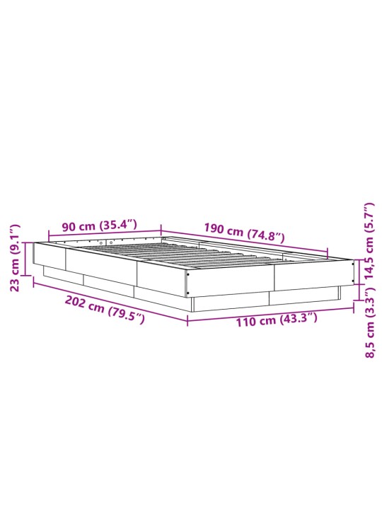 Rám postele hnědý dub 90 x 190 cm kompozitní dřevo