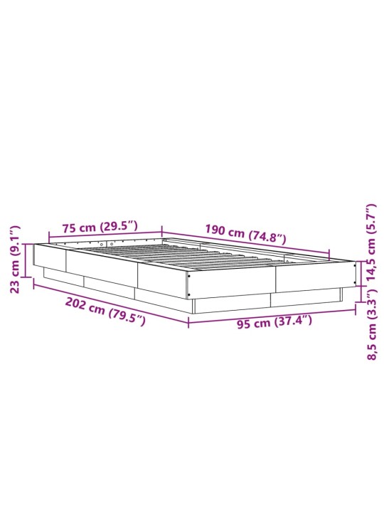 Rám postele šedý sonoma 75 x 190 cm kompozitní dřevo