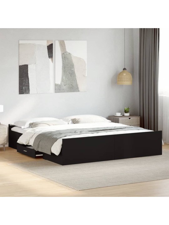 Rám postele se zásuvkami černý 200 x 200 cm kompozitní dřevo