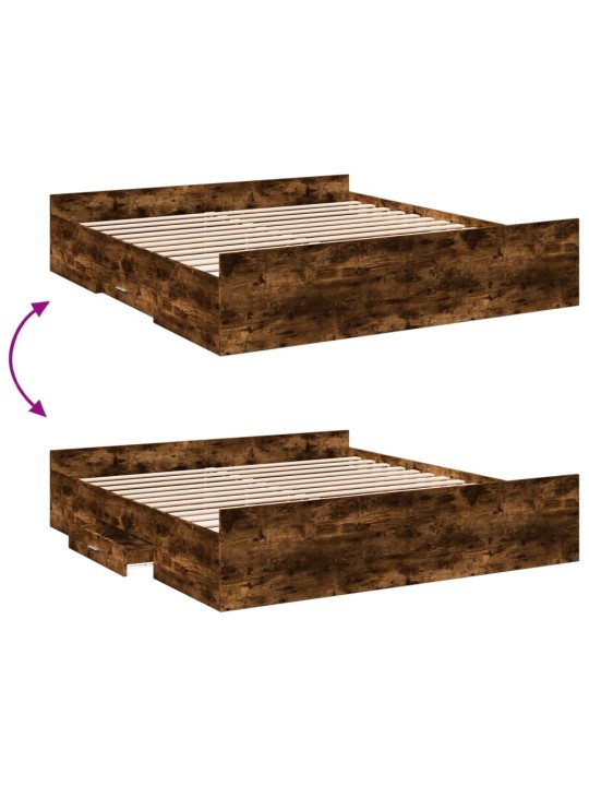 Rám postele se zásuvkami kouřový dub 200 x 200 cm kompozit