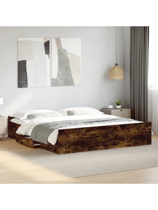 Rám postele se zásuvkami kouřový dub 200 x 200 cm kompozit