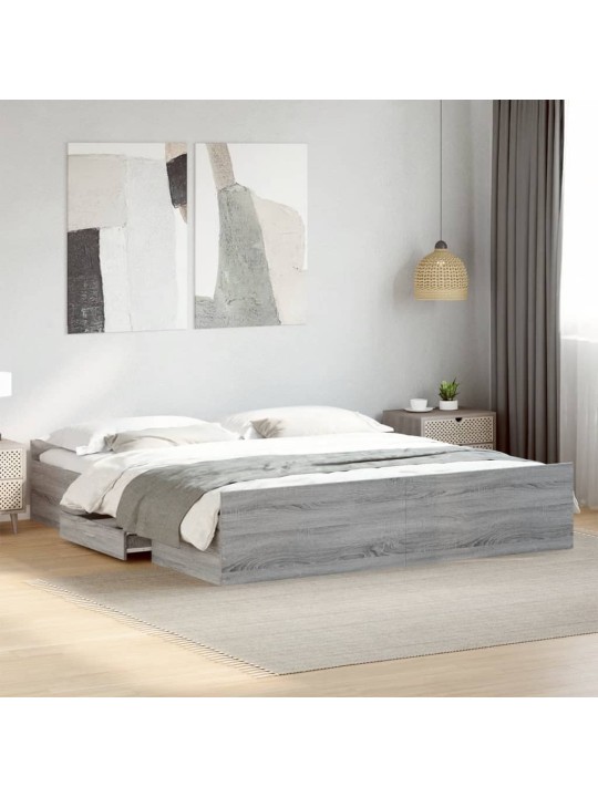 Rám postele se zásuvkami šedý sonoma 200 x 200 cm kompozit