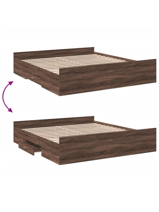 Rám postele se zásuvkami hnědý dub 200x200 cm kompozitní dřevo