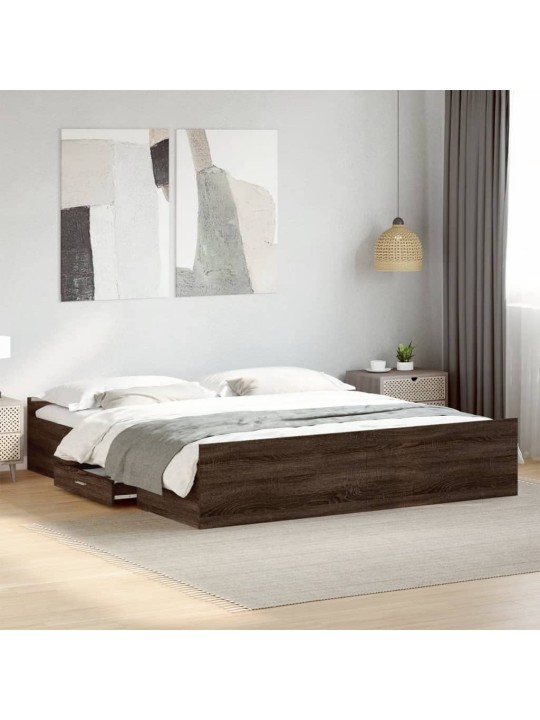 Rám postele se zásuvkami hnědý dub 200x200 cm kompozitní dřevo